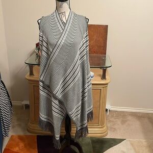 SAX Chevron Pattern Diagnol Stripe Waterfall Cardigan Asymmetrical Hem-One Size